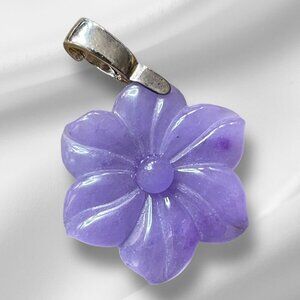 Sterling Silver 925 Purple Quartz Carved Flower Pendant Modern EUC Gorgeous